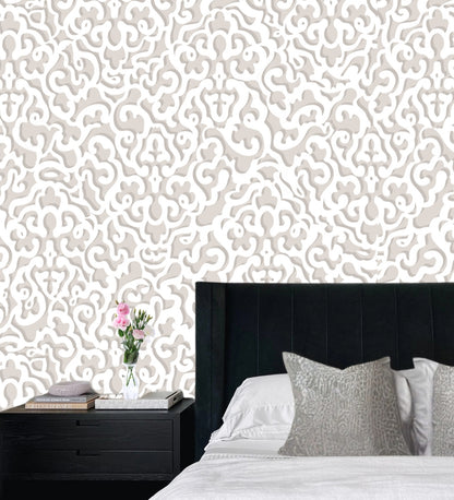 Zircon Beige Abstract Scroll Wallpaper 317010