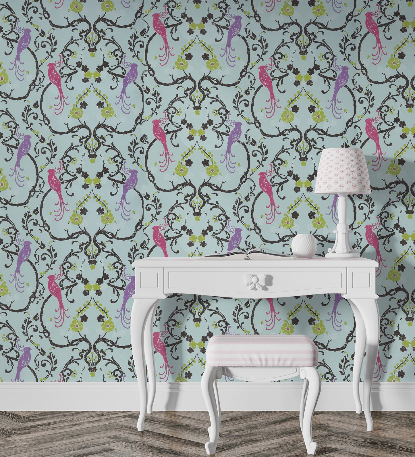 Flamenco Sky Blue Floral Design Wallpaper 320721
