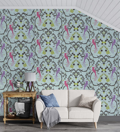 Flamenco Sky Blue Floral Design Wallpaper 320721