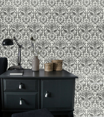 American Classic Black and White Baroque Wallpaper 330800