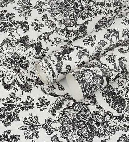 American Classic Black and White Baroque Wallpaper 330800