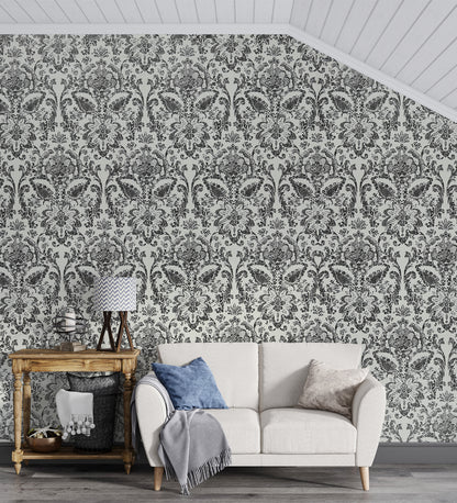 American Classic Black and White Baroque Wallpaper 330800