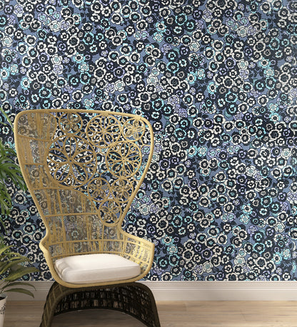 Raval Sky Blue, Black & White Floral Design Wallpaper 341503