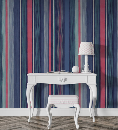 Raval Blue, Pink & White Striped Design Wallpaper 341512