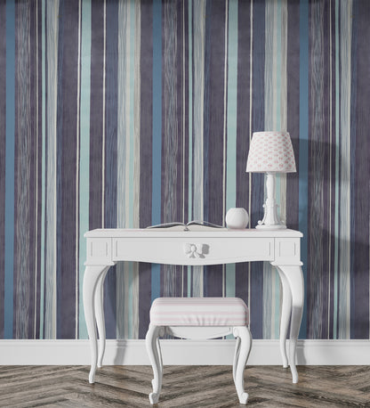 Raval White, Sky Blue & Brown Striped Design Wallpaper 341513