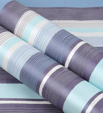 Raval White, Sky Blue & Brown Striped Design Wallpaper 341513