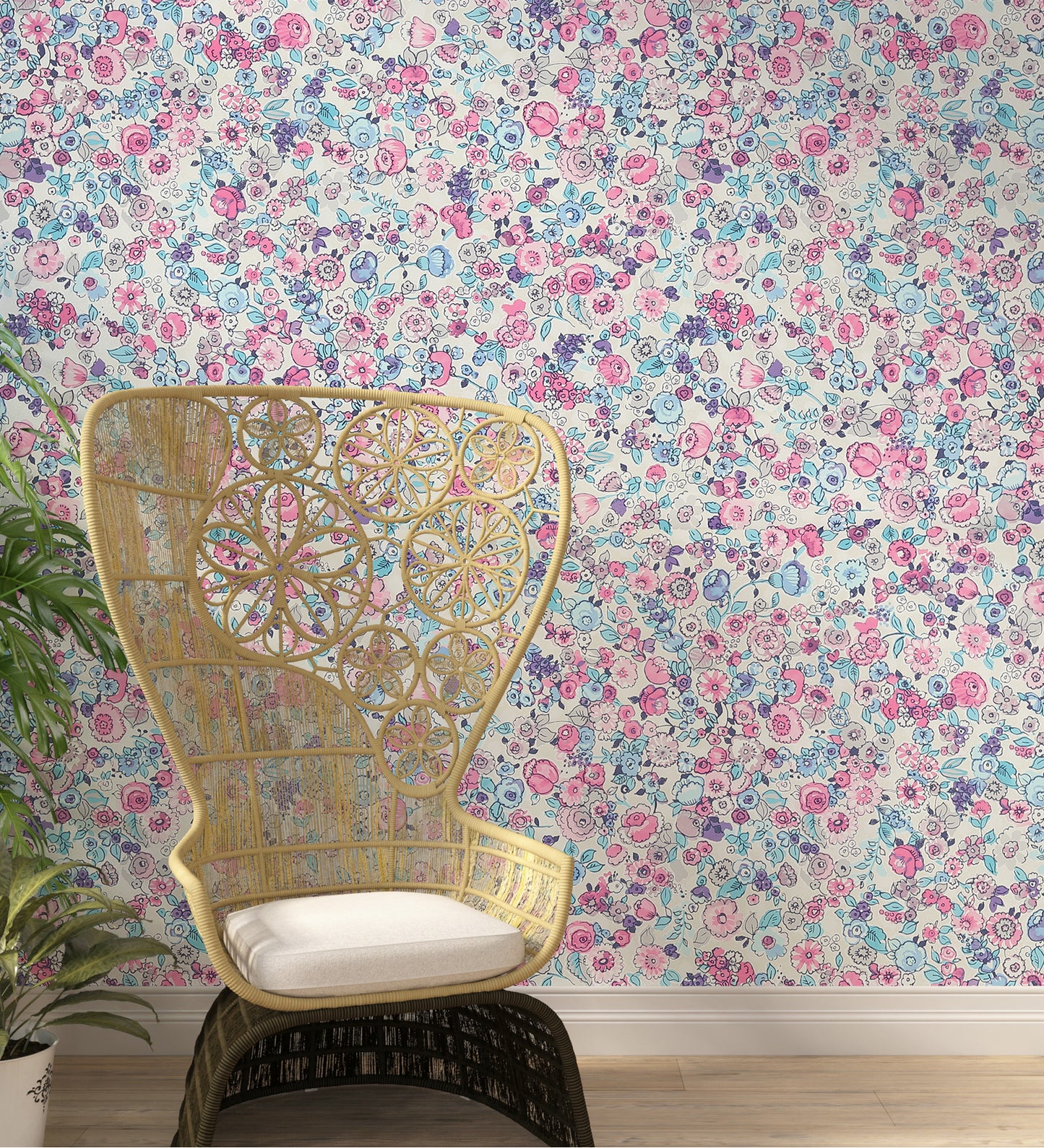 Raval Sky Blue, Pink & White Floral Design  Wallpaper 341532