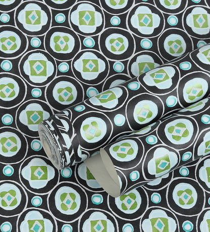 Raval Green & White Classic Dotted Circle Design Wallpaper 341550