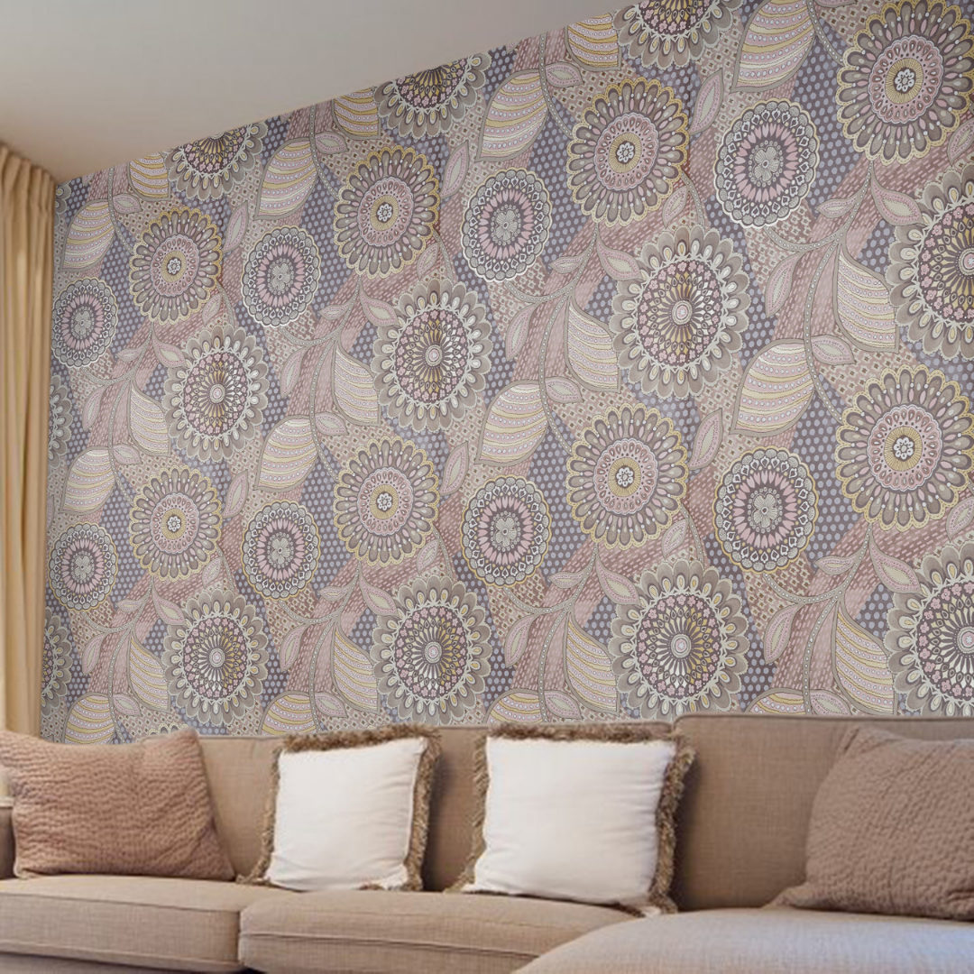 Raval Orange Light Brown Floral  Motif Design Wallpaper 341509