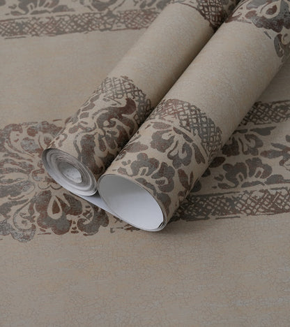 American Archive Beige Striped Trellis Moire Wallpaper 331776